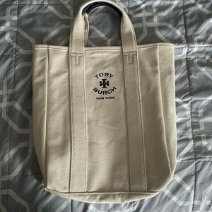 Tory Burch canvas tote -never used -navy blue logo and handle trim